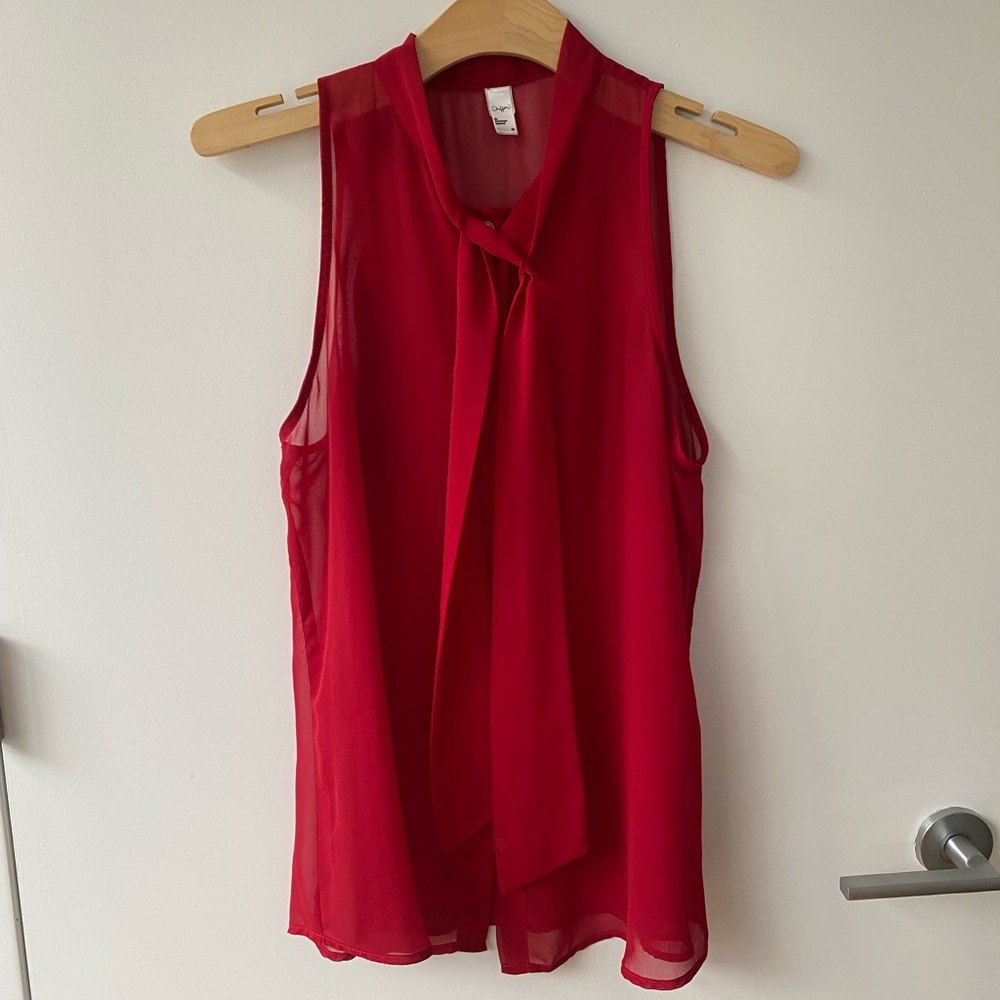 Red American Apparel Chiffon Sheer Button Down Tanktop